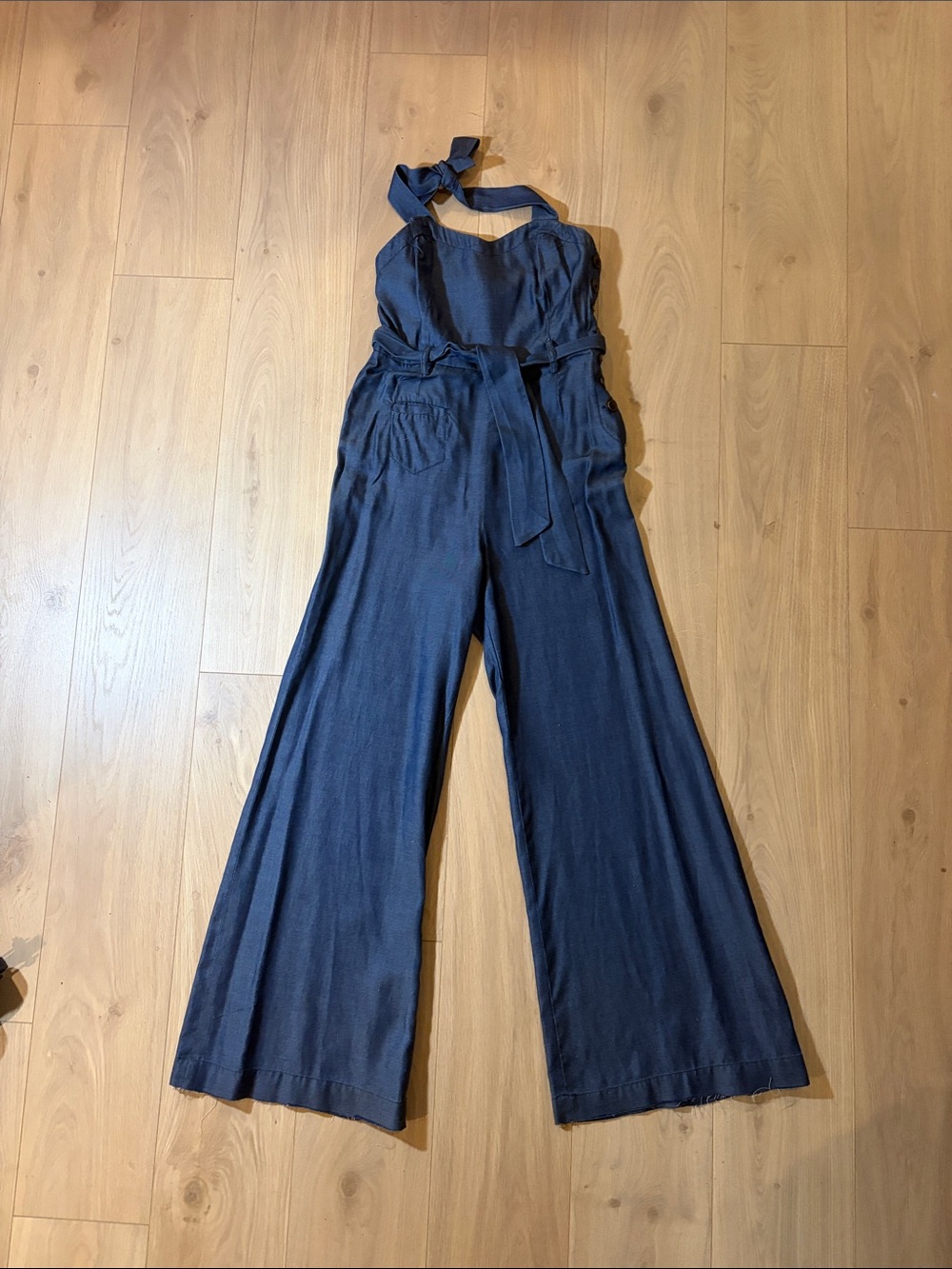 elevenses Navy Wide-Leg Halter Jumpsuit with Self-Tie Waist